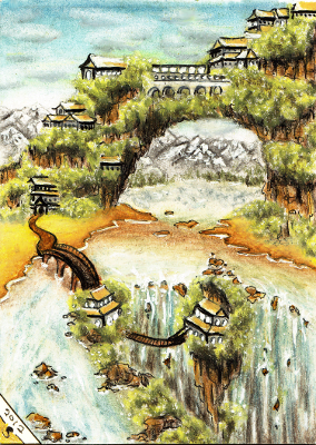 Bild 29: Farbgebungstutorial - Dorf / Landschaft auf Kakaokarte / Artist Trading Card