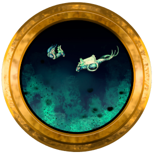 deepest oceans, u-boot fenster mit gibbli de orange/ gemalt von sockenzombie