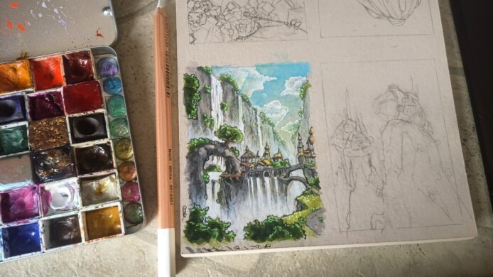 Farbe für die Mini-Landschaft atc landschaft kakaokarte von sockenzombie - malen / zeichnen