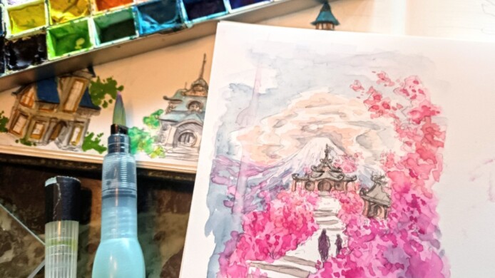 WIP für eine Blütenlandschaft. gebäude blütenlandschaft kakaokarte von socke auf steinpapier