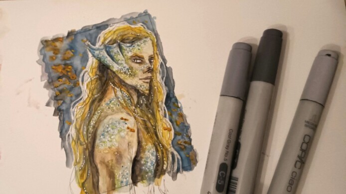 Meermensch-Landmensch-Hybrid auf Steinpapier