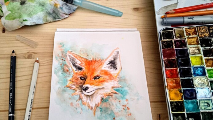 Ein Fuchsgesicht :) Fox Face - Fuchs Gesicht (Zeichnung mit Aquarelle und Farbstiften)