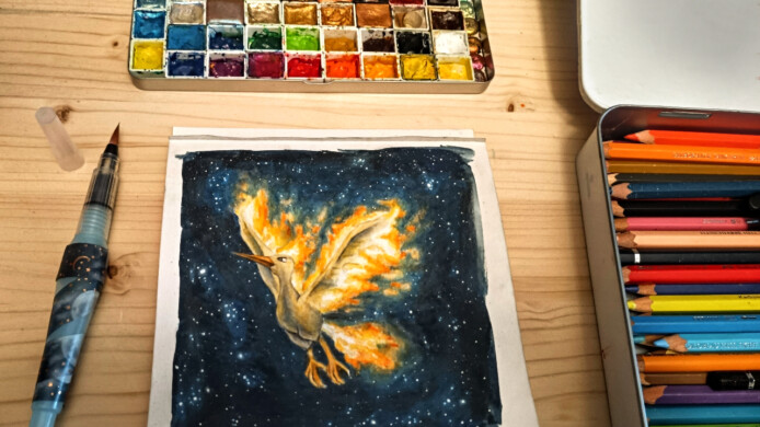 Ein wildes Lavados erscheint! lavados pokemon mit sternen hintergrund - zeichnen mit aquarell und farbstiften / wassertankpinsel