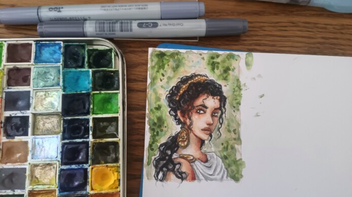 Eine kleines Überraschungsbild für jemanden. hypatia von alexandria, gemalt auf steinpapier von sockenzombie