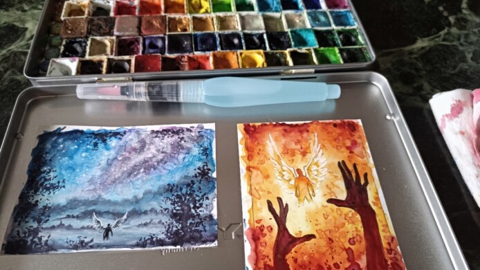 Da sucht jemand wen ... kakaokarten / atc von sockenzombie auf steinpapier (engel)